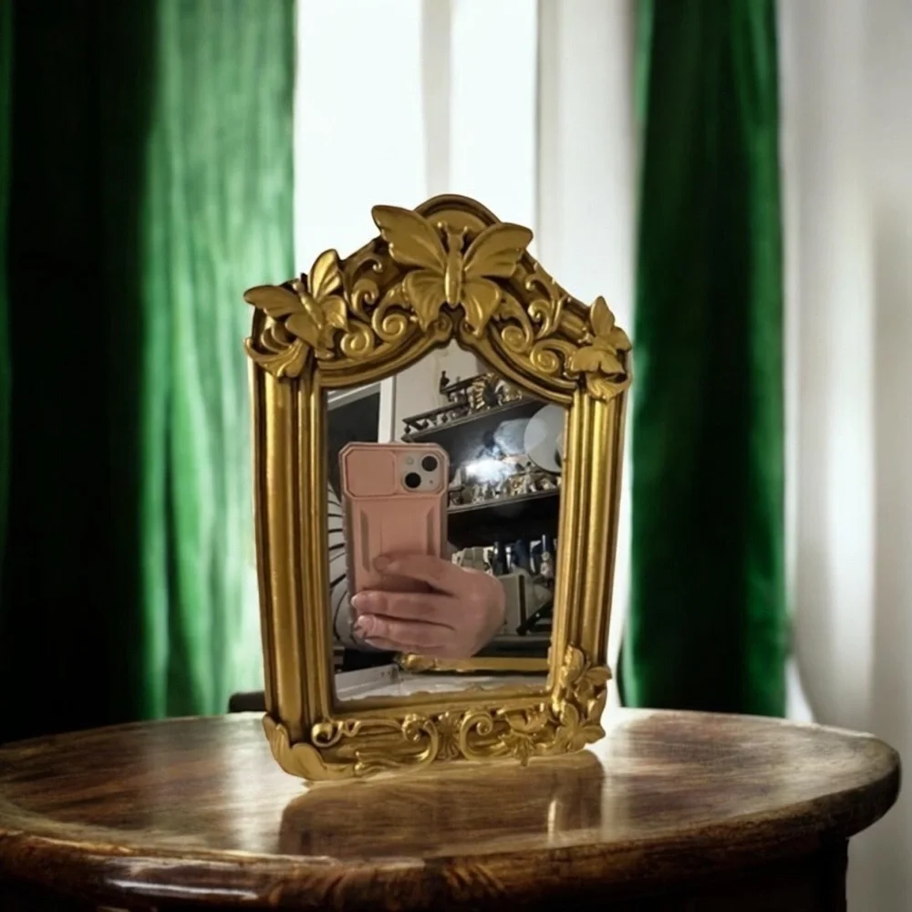 Table top mirror gold ornate frame with butterfly
